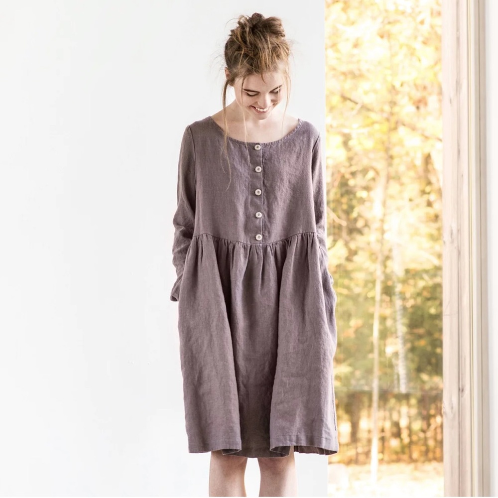 Not-Perfect Linen Long Sleeves Midi-mama dress